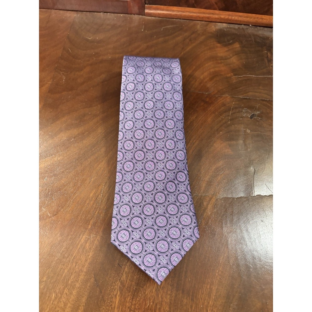 Zianetti Italian Silk Collection Men's Tie‎ Purple Geometric Medallion 100% Silk